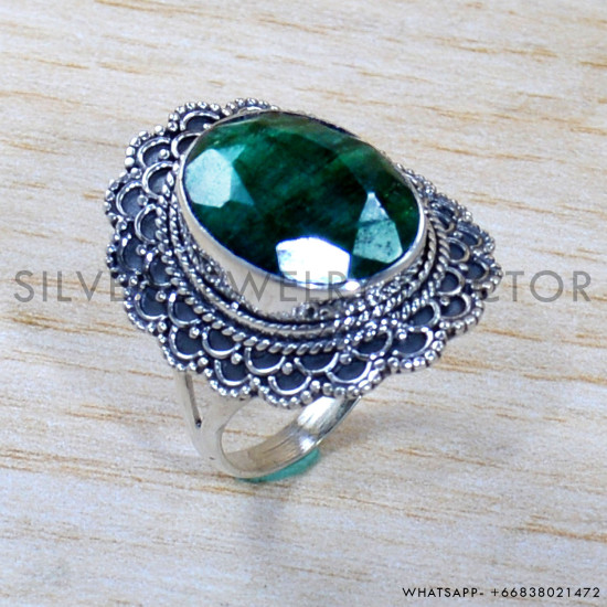 Emerald 925 Sterling Silver Ring (SJWR-1843)