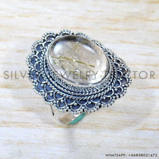 Golden Rutile 925 Sterling Silver Ring (SJWR-1844)