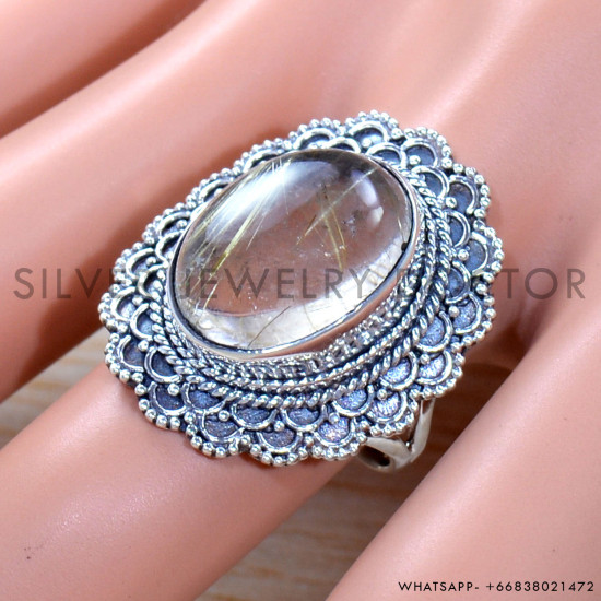 Golden Rutile 925 Sterling Silver Ring (SJWR-1844)