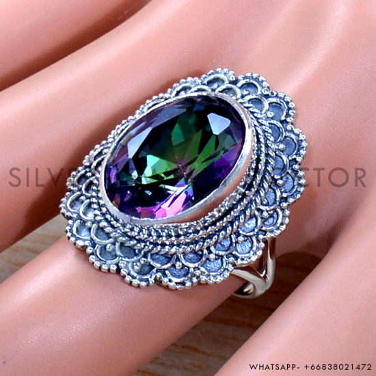 Mystic Topaz 925 Sterling Silver Ring (SJWR-1846)