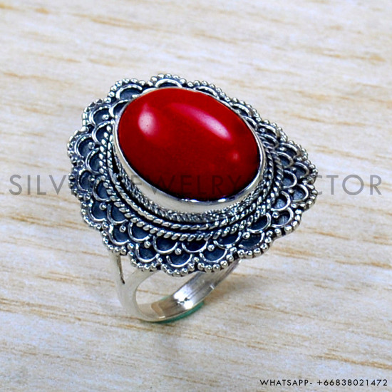 Coral 925 Sterling Silver Ring (SJWR-1848)