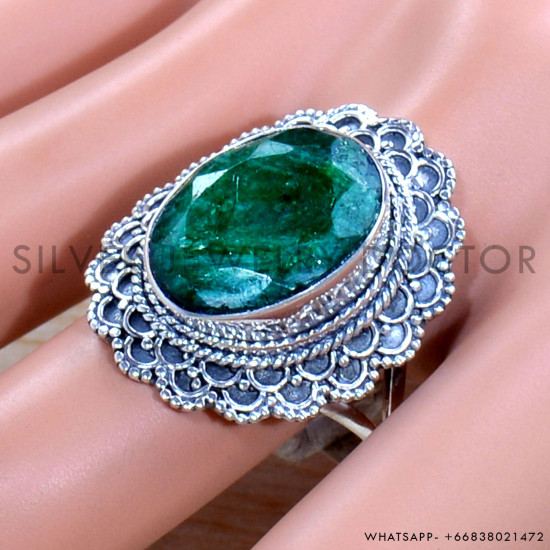 Emerald 925 Sterling Silver Ring (SJWR-1850)