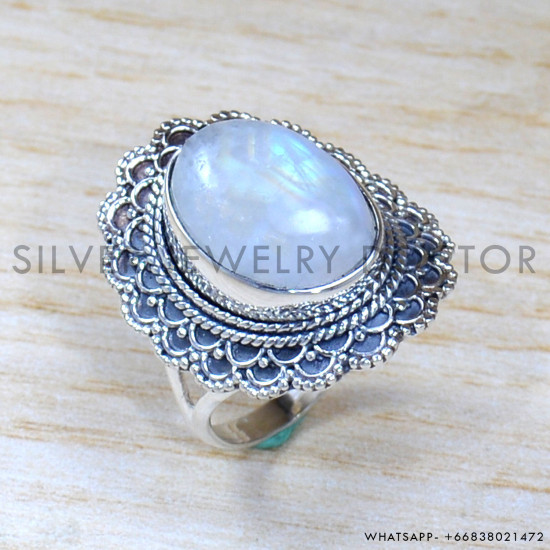 Rainbow Moonstone 925 Sterling Silver Ring (SJWR-1852)