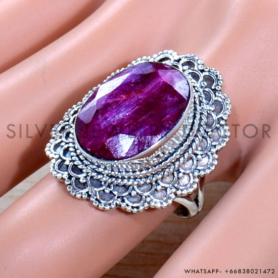 Ruby 925 Sterling Silver Ring (SJWR-1854)