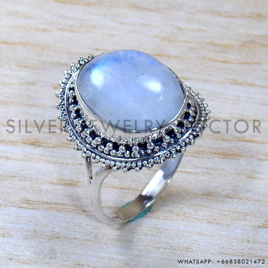 Rainbow Moonstone 925 Sterling Silver Ring (SJWR-1859)