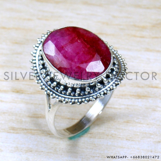 Ruby 925 Sterling Silver Ring (SJWR-1863)
