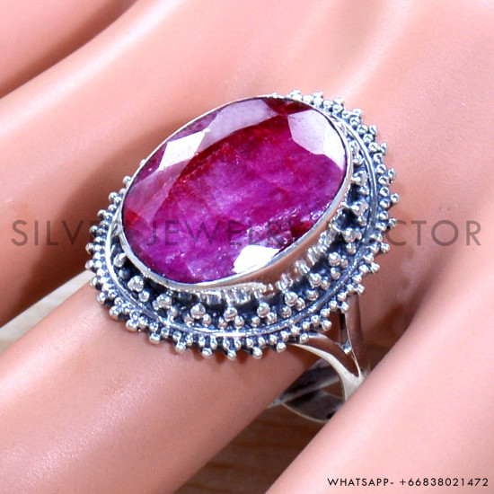 Ruby 925 Sterling Silver Ring (SJWR-1863)