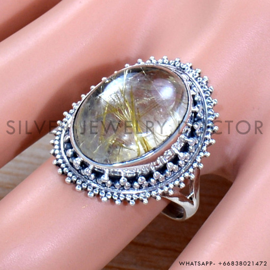 Golden Rutile 925 Sterling Silver Ring (SJWR-1871)