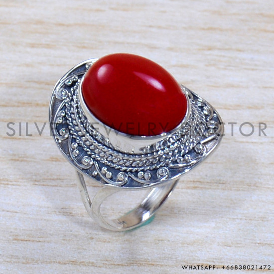 Coral 925 Sterling Silver Ring (SJWR-1872)