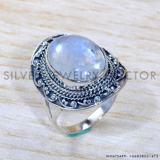 Rainbow Moonstone 925 Sterling Silver Ring (SJWR-1873)