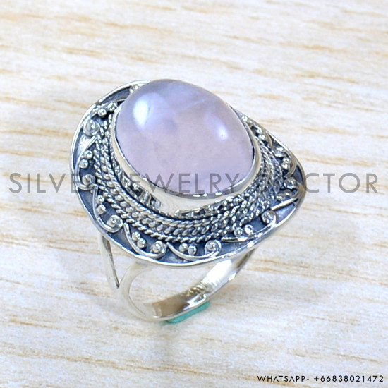 Rose Quartz 925 Sterling Silver Ring (SJWR-1877)