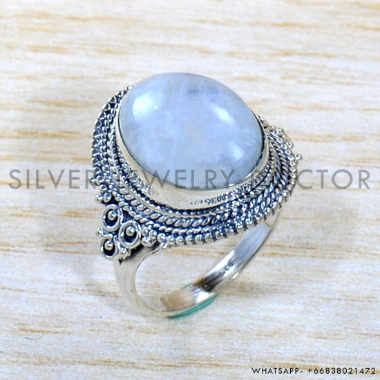 Rainbow Moonstone 925 Sterling Silver Ring (SJWR-1883)