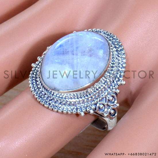 Rainbow Moonstone 925 Sterling Silver Ring (SJWR-1883)