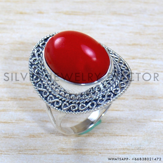 Coral 925 Sterling Silver Ring (SJWR-1898)