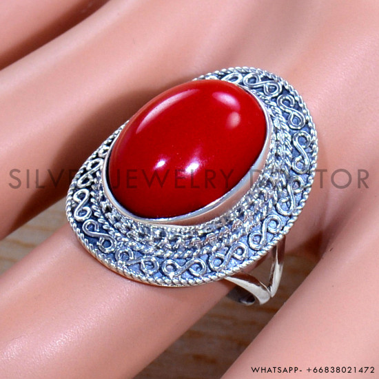 Coral 925 Sterling Silver Ring (SJWR-1898)