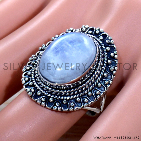 Rainbow Moonstone 925 Sterling Silver Ring (SJWR-1914)