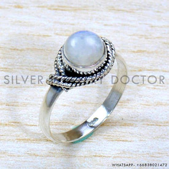 Rainbow Moonstone 925 Sterling Silver Ring (SJWR-1924)