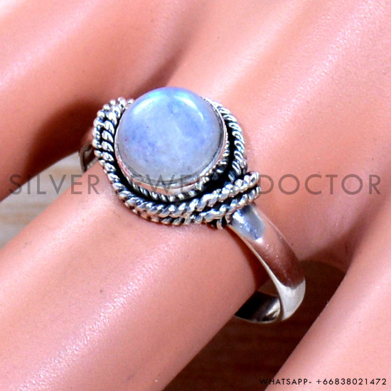 Rainbow Moonstone 925 Sterling Silver Ring (SJWR-1924)