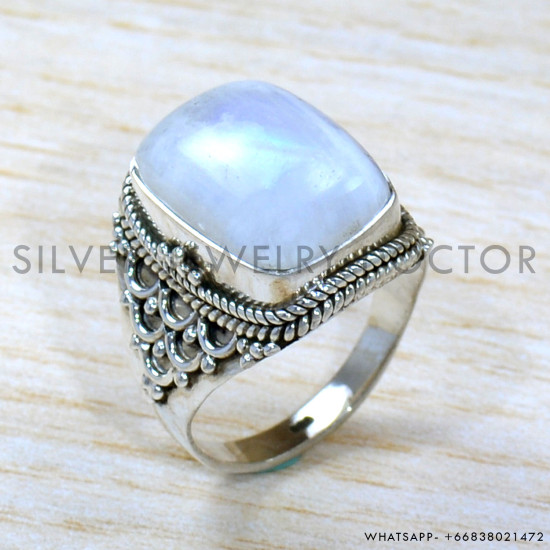 Rainbow Moonstone 925 Sterling Silver Ring (SJWR-1928)