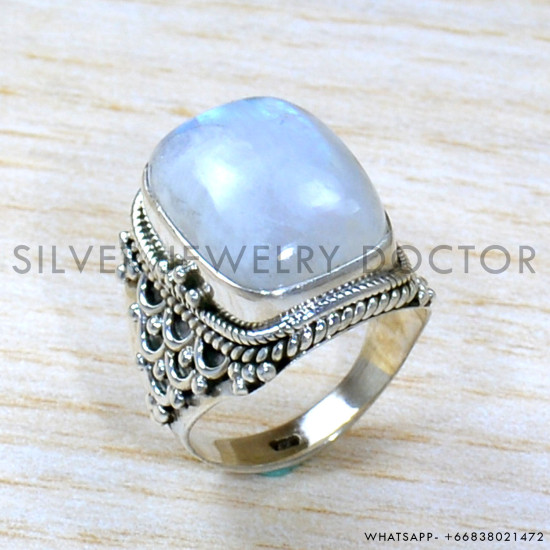 Rainbow Moonstone 925 Sterling Silver Ring (SJWR-1936)