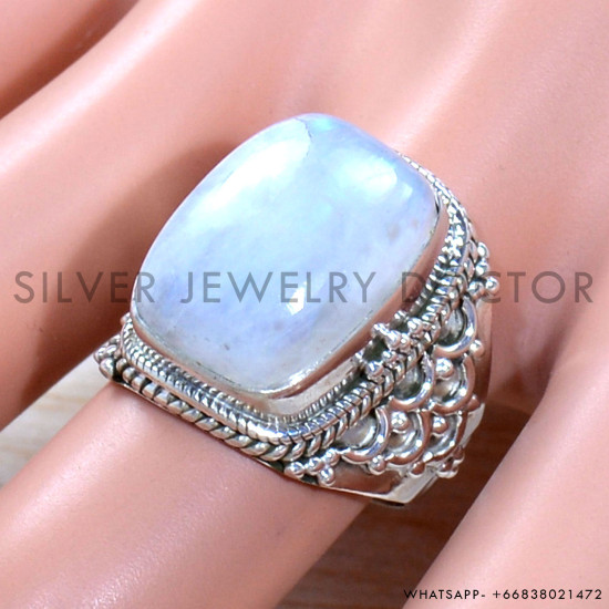 Rainbow Moonstone 925 Sterling Silver Ring (SJWR-1936)