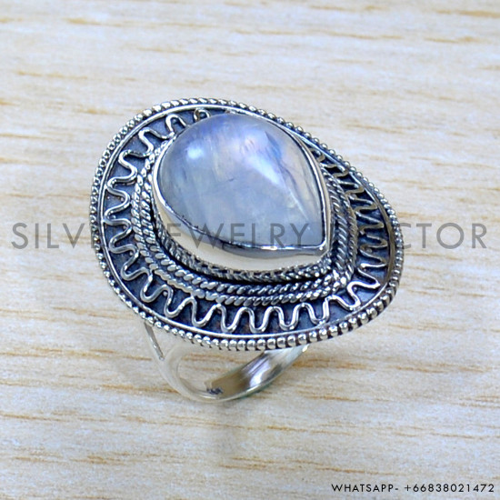 Rainbow Moonstone 925 Sterling Silver Ring (SJWR-1951)