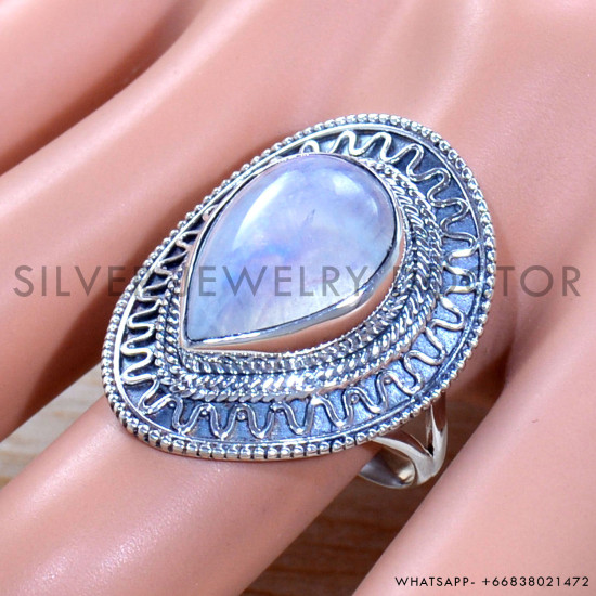 Rainbow Moonstone 925 Sterling Silver Ring (SJWR-1951)