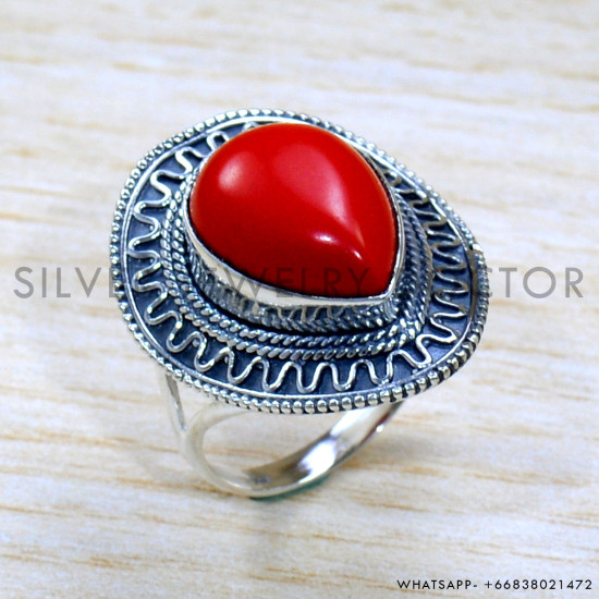 Coral 925 Sterling Silver Ring (SJWR-1952)