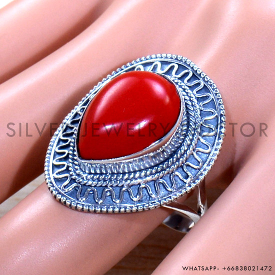Coral 925 Sterling Silver Ring (SJWR-1952)