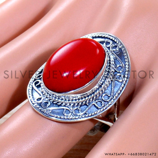 Coral 925 Sterling Silver Ring (SJWR-1972)
