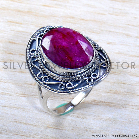 Ruby 925 Sterling Silver Ring (SJWR-1973)