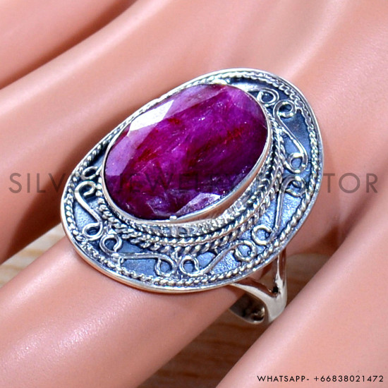 Ruby 925 Sterling Silver Ring (SJWR-1973)