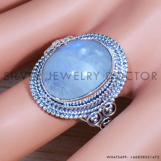 Rainbow Moonstone 925 Sterling Silver Ring (SJWR-1982)