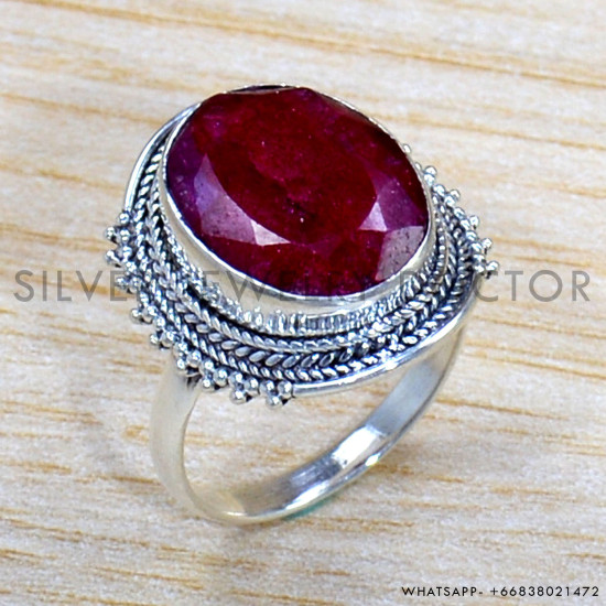Ruby 925 Sterling Silver Ring (SJWR-1987)