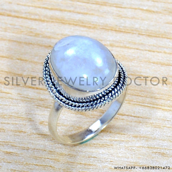 Rainbow Moonstone 925 Sterling Silver Ring (SJWR-1989)