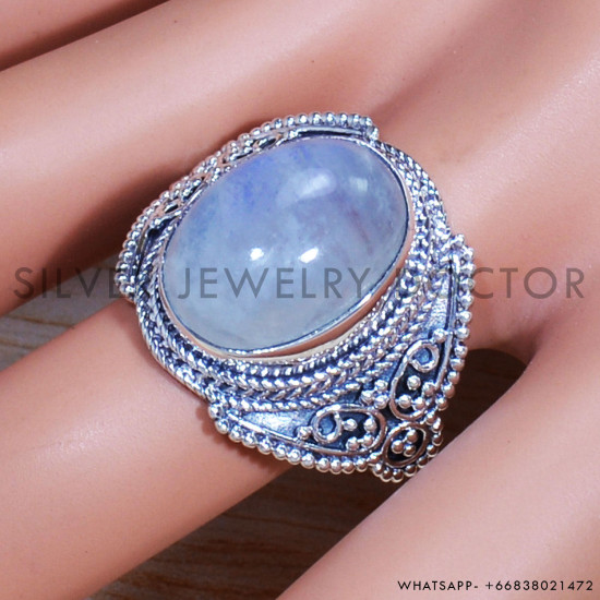 Rainbow Moonstone 925 Sterling Silver Ring (SJWR-1990)