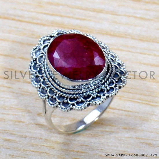 Ruby 925 Sterling Silver Ring (SJWR-1991)