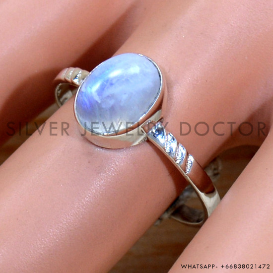 Rainbow Moonstone 925 Sterling Silver Ring (SJWR-2015) Rainbow Moonstone 925 Sterling Silver Ring (SJWR-2015)
