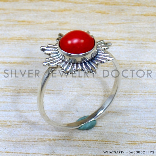 Coral 925 Sterling Silver Ring (SJWR-2075) Coral 925 Sterling Silver Ring (SJWR-2075)