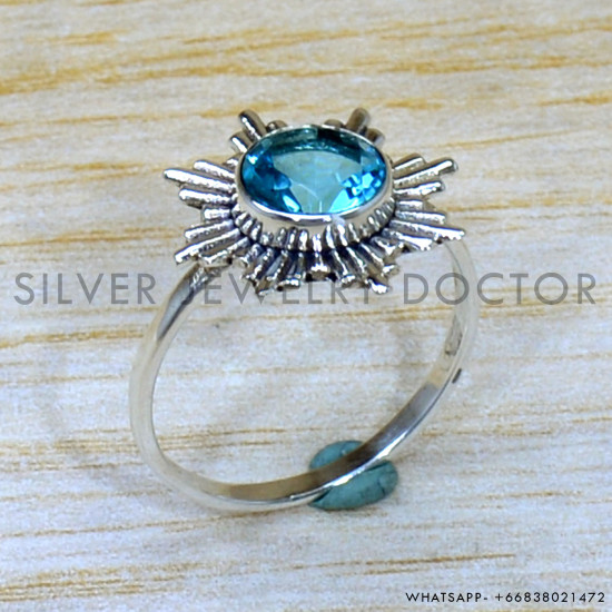 Pure 925 Sterling Silver Ancient Look Jewelry Blue Topaz Gemstone SJWR-2087 Pure 925 Sterling Silver Ancient Look Jewelry Blue Topaz Gemstone SJWR-2087