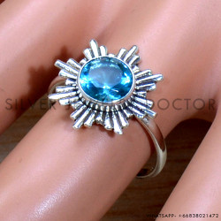 Pure 925 Sterling Silver Ancient Look Jewelry Blue Topaz Gemstone SJWR-2087