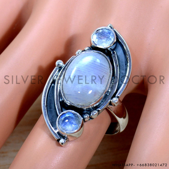 Rainbow Moonstone 925 Sterling Silver Ring (SJWR-2109) Rainbow Moonstone 925 Sterling Silver Ring (SJWR-2109)
