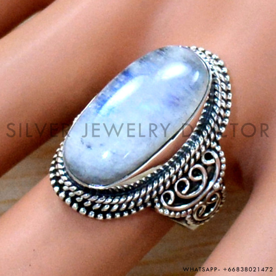 Rainbow Moonstone 925 Sterling Silver Ring (SJWR-2129) Rainbow Moonstone 925 Sterling Silver Ring (SJWR-2129)