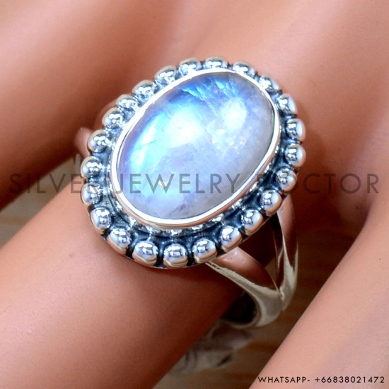 Rainbow Moonstone 925 Sterling Silver Ring (SJWR-2141) Rainbow Moonstone 925 Sterling Silver Ring (SJWR-2141)