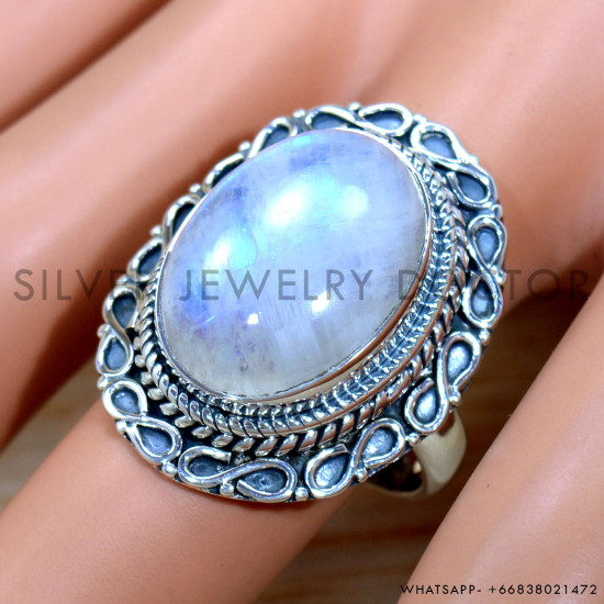 Rainbow Moonstone 925 Sterling Silver Ring (SJWR-2162) Rainbow Moonstone 925 Sterling Silver Ring (SJWR-2162)