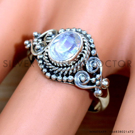 Rainbow Moonstone 925 Sterling Silver Ring (SJWR-2194) Rainbow Moonstone 925 Sterling Silver Ring (SJWR-2194)