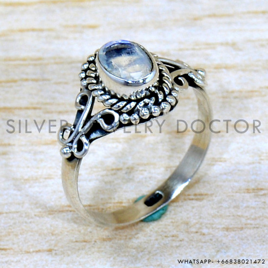 Rainbow Moonstone 925 Sterling Silver Ring (SJWR-2222)