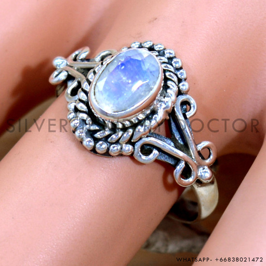Rainbow Moonstone 925 Sterling Silver Ring (SJWR-2222)