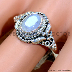 Rainbow Moonstone 925 Sterling Silver Ring (SJWR-2236)