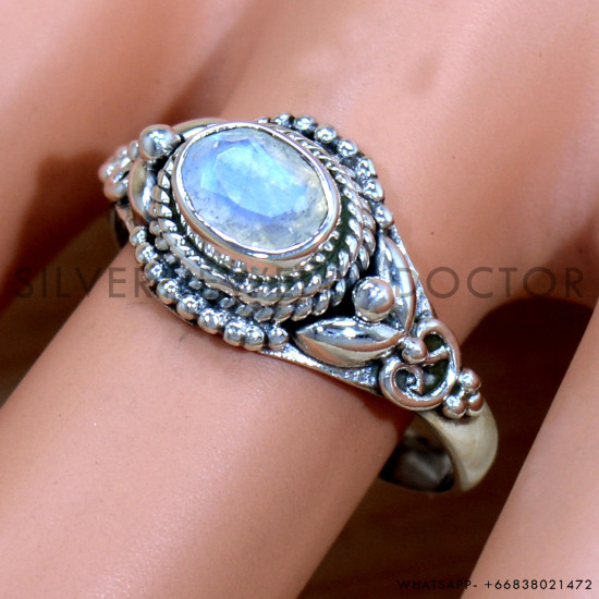 Rainbow Moonstone 925 Sterling Silver Ring (SJWR-2247)